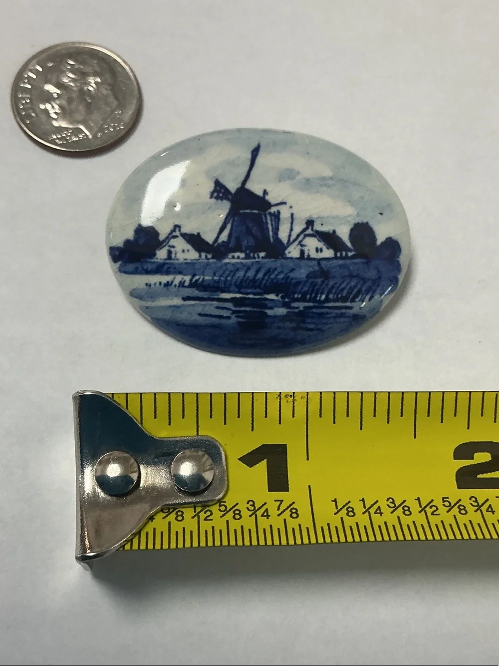 Hand-Painted Holland Blue Delft Windmill Ceramic Accent Women’s Brooche